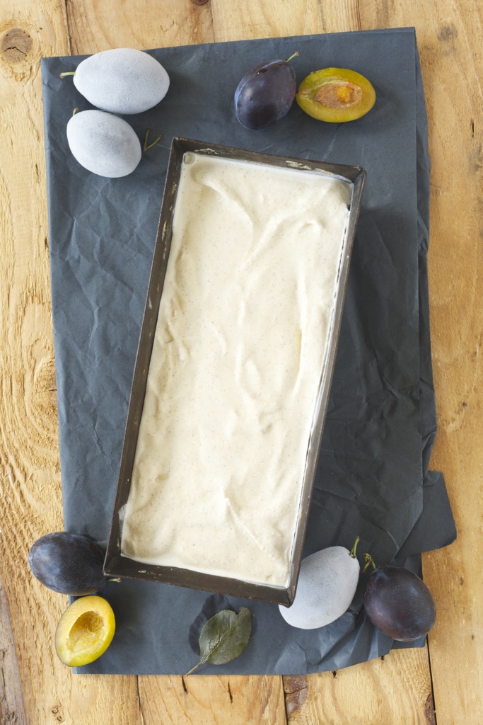 Grieß-Vanille-Eis mit Zimt und Pflaumenkompott